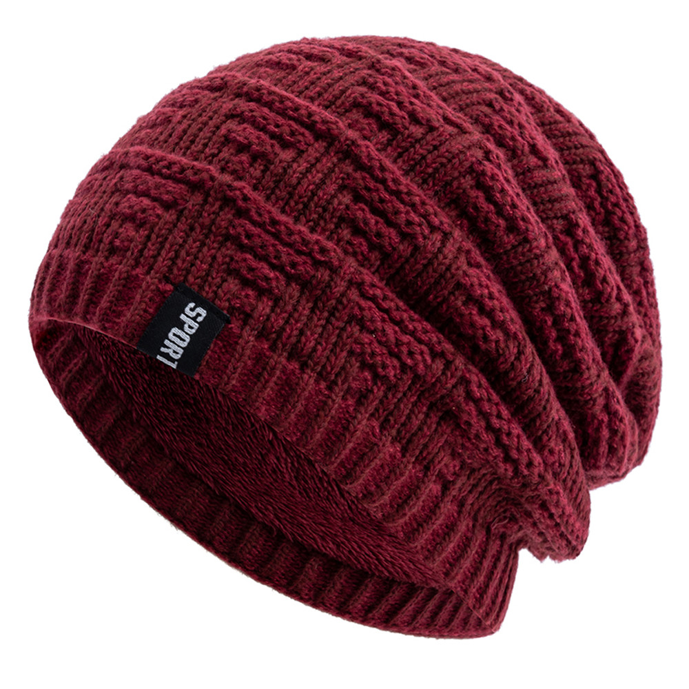 Plush Fur Lined Hats For Men Women, Unisex Fashion Beanie Hat, Solid Ski Sports Winter Cap, Keep Warm Knitted Hat