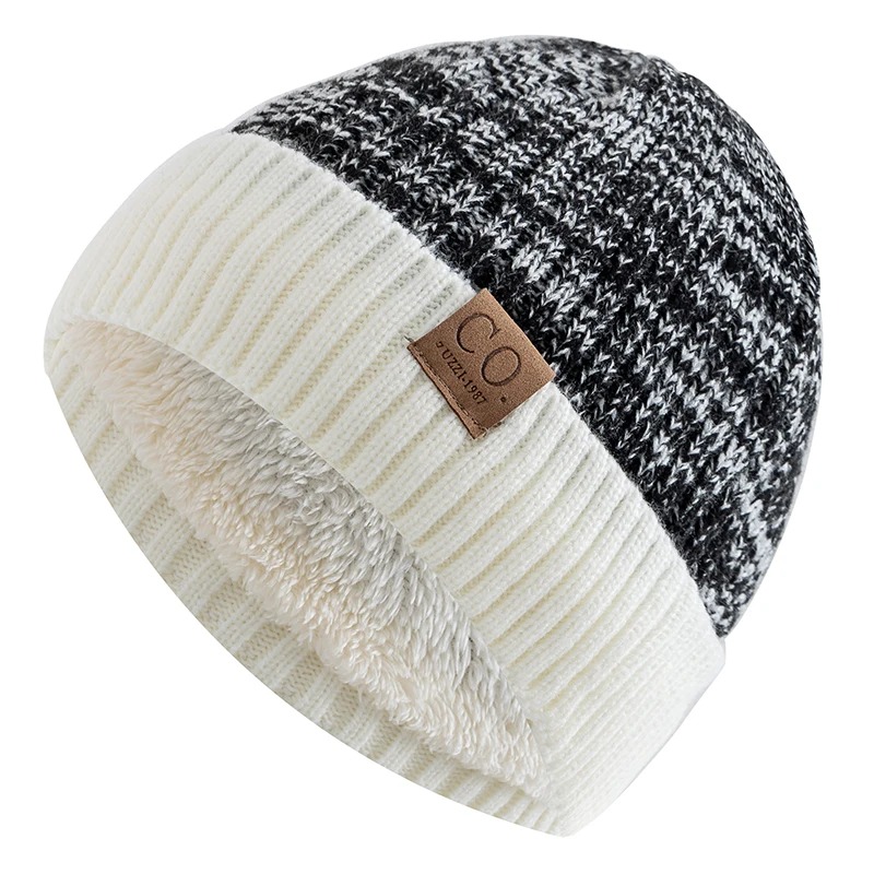 Warm Beanie Cap Casual, New Unisex Two-Tone Winter Hat, Men And Women Fashion, Fur Lined Winter Knitted Hats