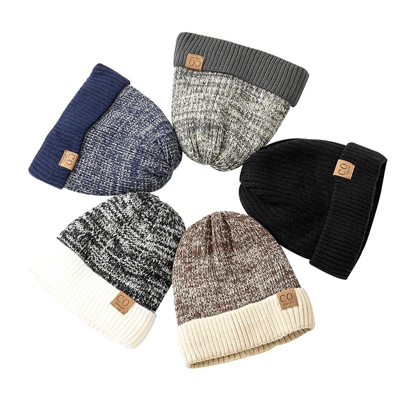 Warm Beanie Cap Casual, New Unisex Two-Tone Winter Hat, Men And Women Fashion, Fur Lined Winter Knitted Hats
