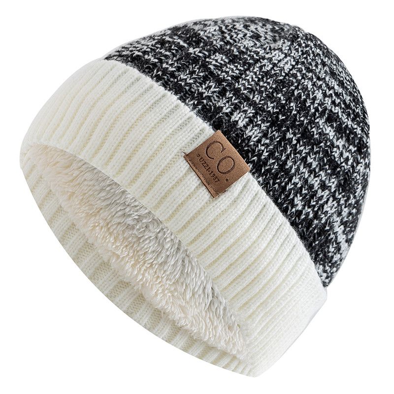 Warm Beanie Cap Casual, New Unisex Two-Tone Winter Hat, Men And Women Fashion, Fur Lined Winter Knitted Hats