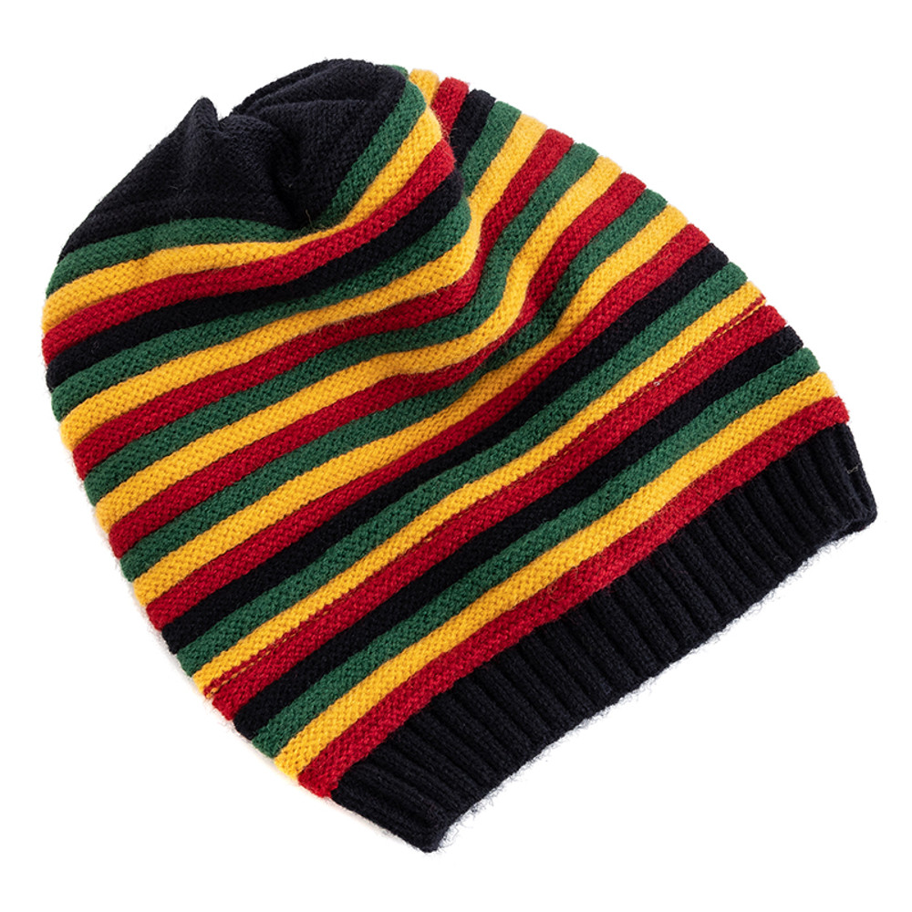 Winter Hats Keep Warm Beanie New Women Slouchy Casual Knitted Cap Striped Design 0
