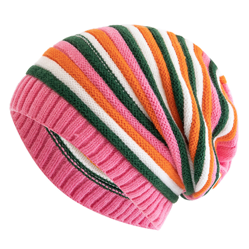 Winter Hats Keep Warm Beanie New Women Slouchy Casual Knitted Cap Striped Design 4