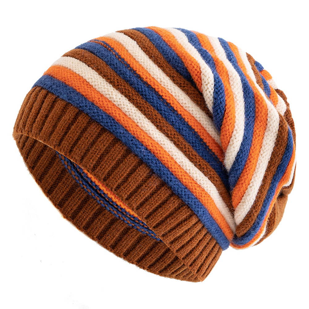 Winter Hats Keep Warm Beanie New Women Slouchy Casual Knitted Cap Striped Design 8