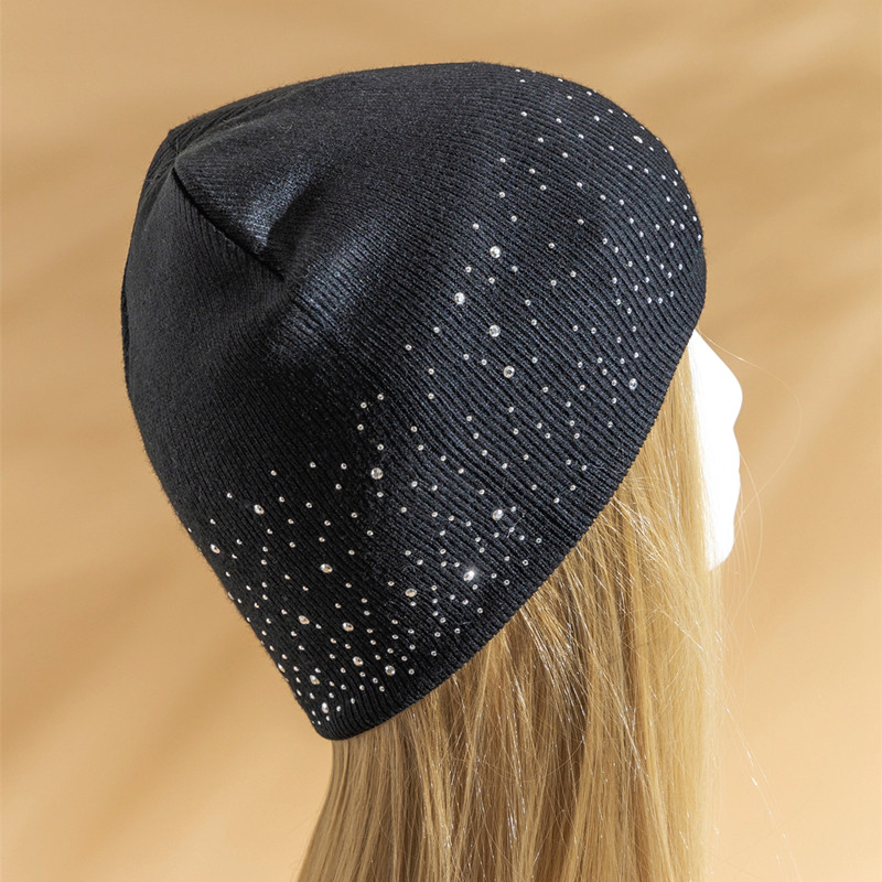 Fall Hat Stylish Shiny Rhinestone Decor Women Casual Winter Outdoor Streetwear Knitted Beanie 1