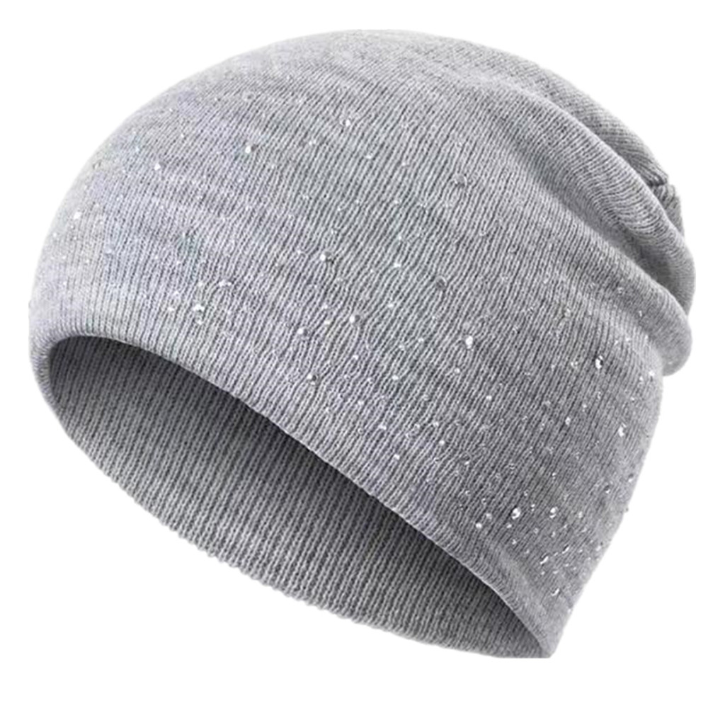 Fall Hat Stylish Shiny Rhinestone Decor Women Casual Winter Outdoor Streetwear Knitted Beanie 4
