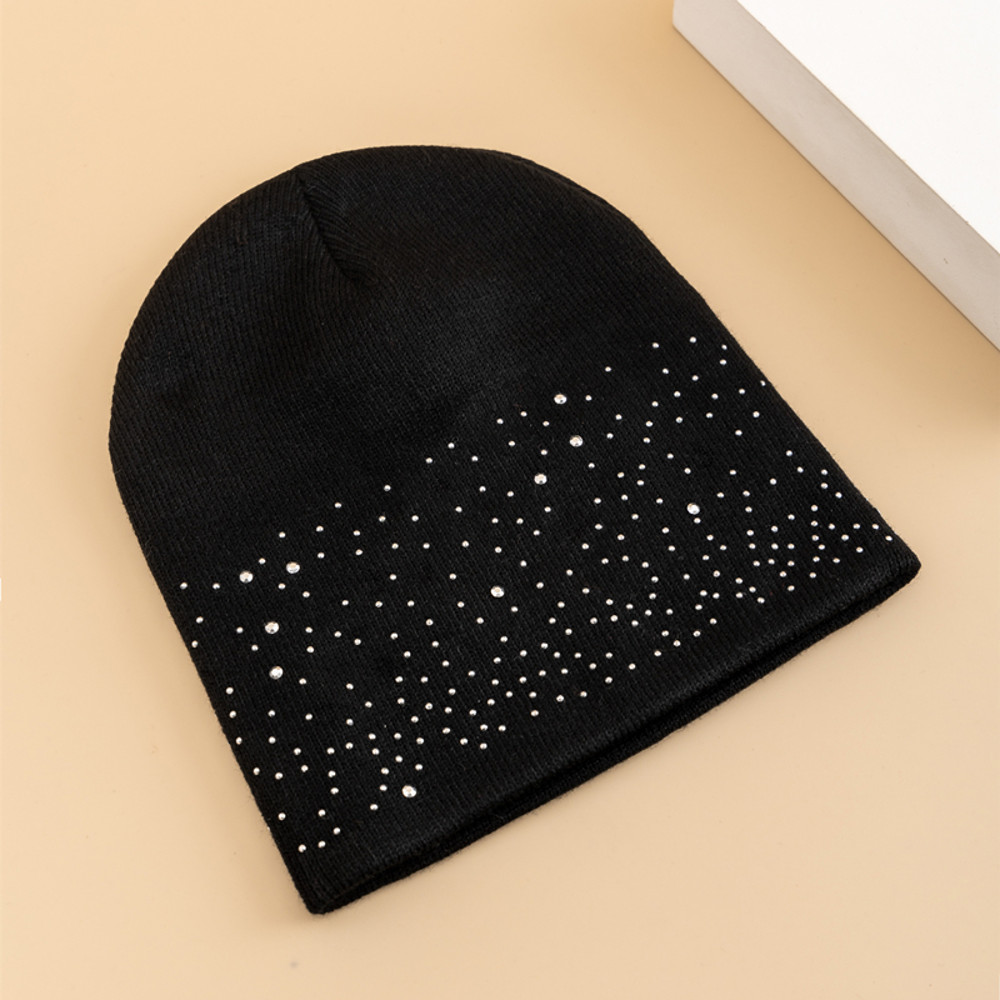 Fall Hat Stylish Shiny Rhinestone Decor Women Casual Winter Outdoor Streetwear Knitted Beanie 2