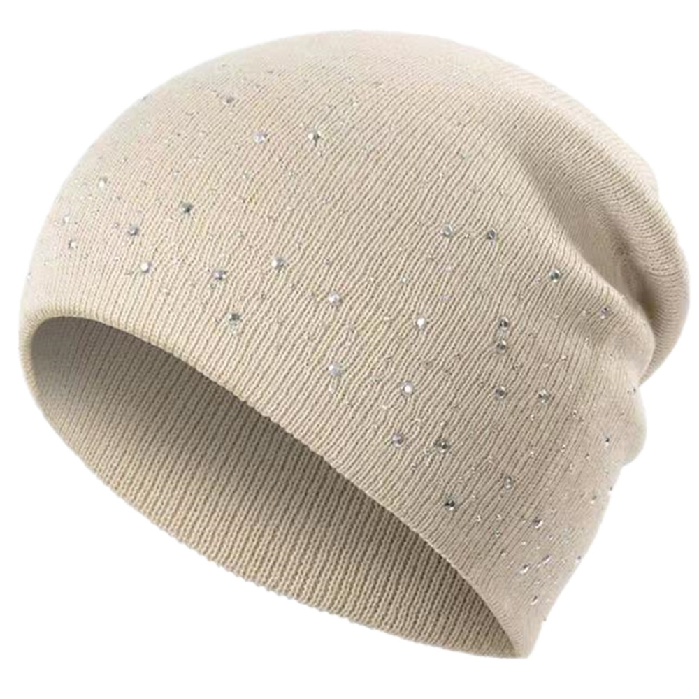 Fall Hat Stylish Shiny Rhinestone Decor Women Casual Winter Outdoor Streetwear Knitted Beanie 8