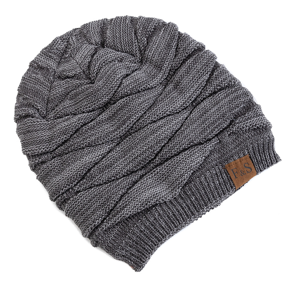 Warm Fleece Lined Beanie Cap New Unisex Slouchy Winter Hats Men Women Casual Label Decor 1