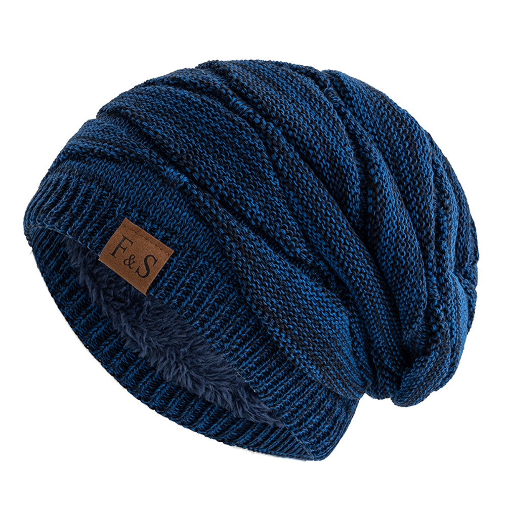 Warm Fleece Lined Beanie Cap New Unisex Slouchy Winter Hats Men Women Casual Label Decor 8