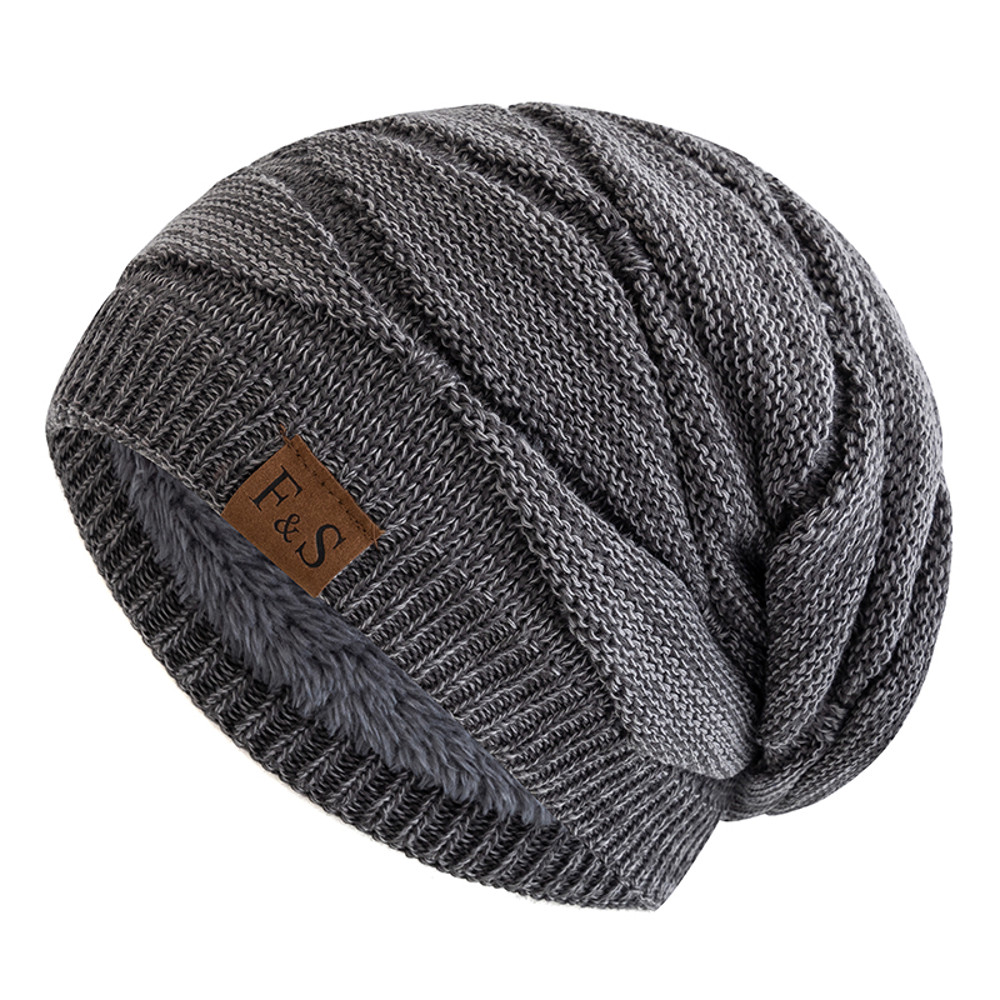 Warm Fleece Lined Beanie Cap New Unisex Slouchy Winter Hats Men Women Casual Label Decor 12