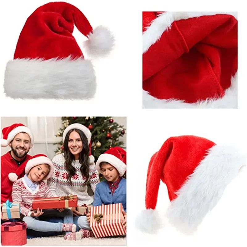 Santa Claus Red Short Plush Hat High Quality Christmas Xmas Soft Hat Merry Noel Decor Gift Happy Ne 3
