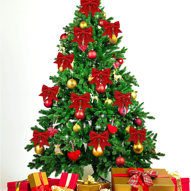 Glitter Bows Christmas Tree, Bowknot Ornaments, Party Xmas Decoration, Home Happy New Year Navidad Decoration