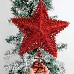 iron star christmas decor, red glitter tree topper, sparkling xmas tree ornament, navidad new year natal noel decoration