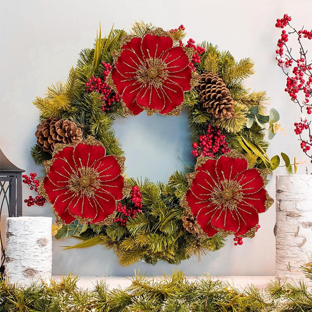 Christmas Flowers Bouquet, Velvet Artificial Magnolia, Home Room Decoration, Christmas Tree Ornaments, New Year Gift