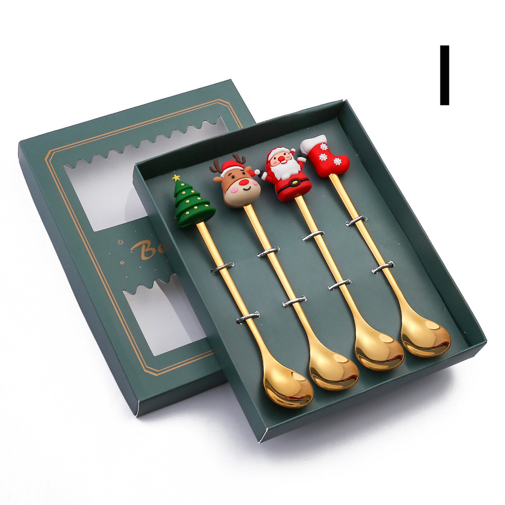 Stainless Steel Leeseph Spoons Christmas Pendant Coffee Spoon Tea Dessert Spoon Xmas Party Gift Set 11