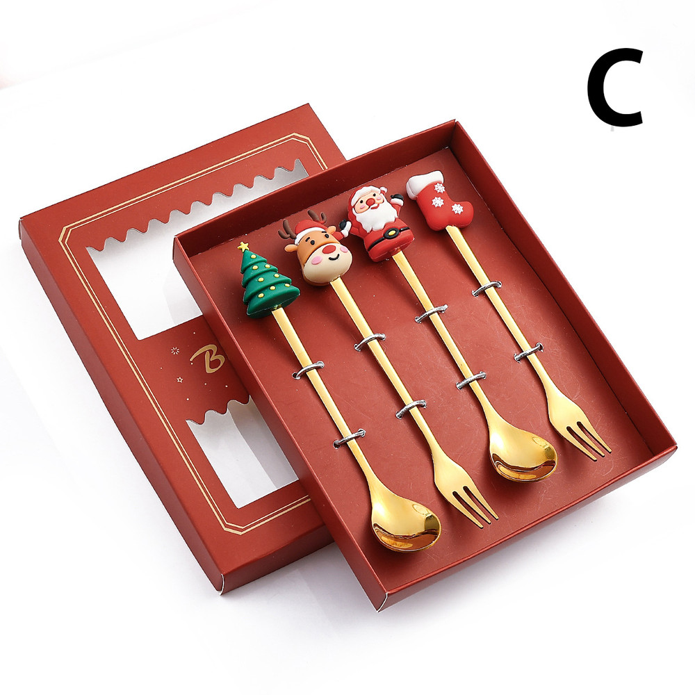 Stainless Steel Leeseph Spoons Christmas Pendant Coffee Spoon Tea Dessert Spoon Xmas Party Gift Set 8