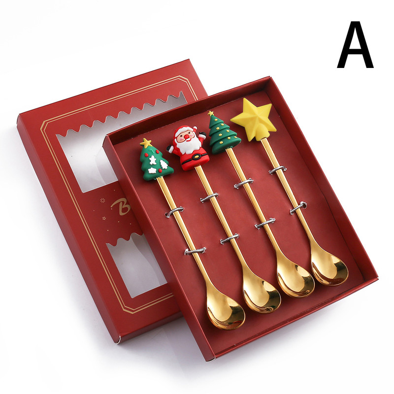 Stainless Steel Leeseph Spoons Christmas Pendant Coffee Spoon Tea Dessert Spoon Xmas Party Gift Set 6