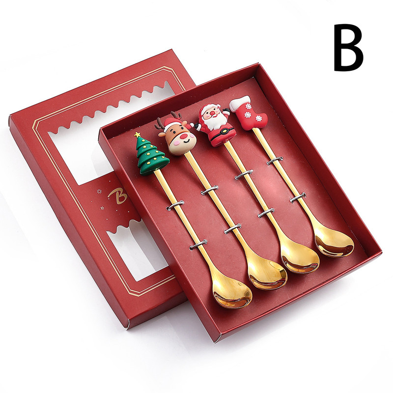 Stainless Steel Leeseph Spoons Christmas Pendant Coffee Spoon Tea Dessert Spoon Xmas Party Gift Set 7