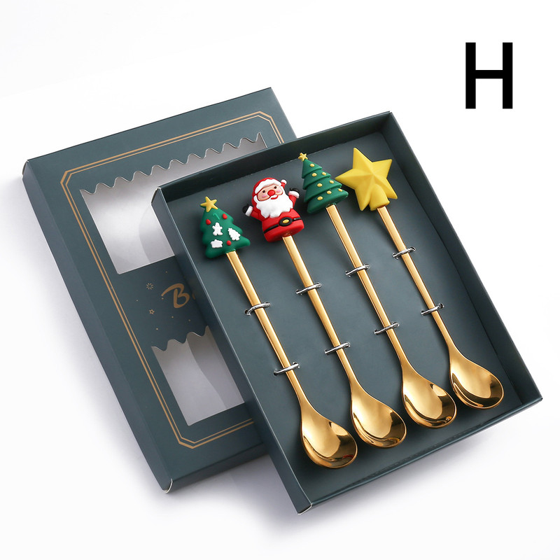 Stainless Steel Leeseph Spoons Christmas Pendant Coffee Spoon Tea Dessert Spoon Xmas Party Gift Set 10