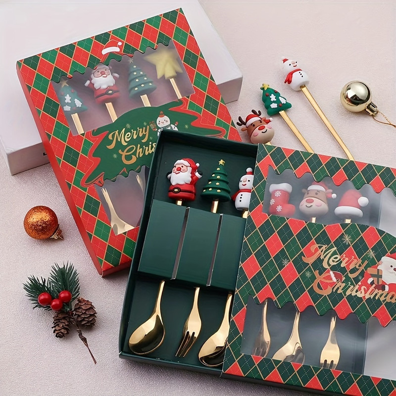 Christmas Stainless Steel Creative, 1 Set Xmas Party Fork Spoon Kits, Tableware Set Gold Spoon Forks, Decoration Cutlery