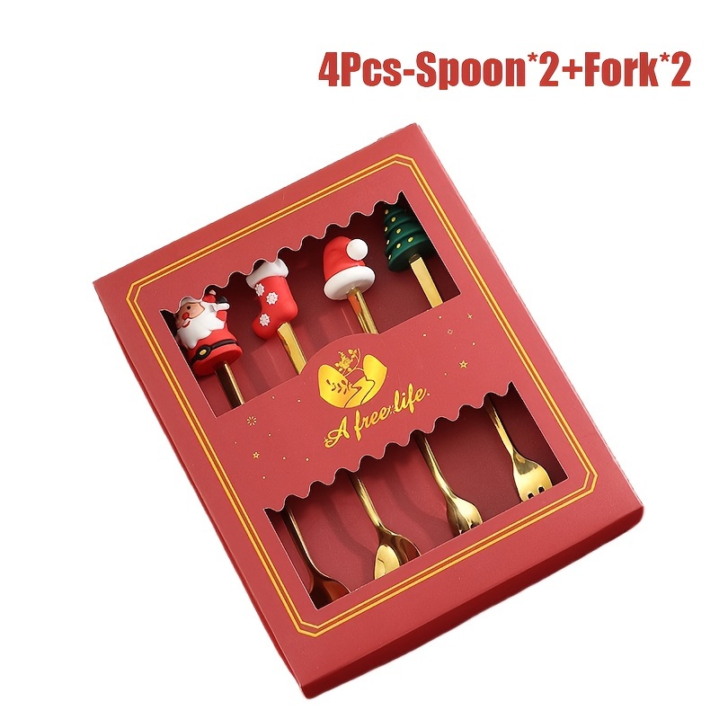 Christmas Stainless Steel Creative, 1 Set Xmas Party Fork Spoon Kits, Tableware Set Gold Spoon Forks, Decoration Cutlery