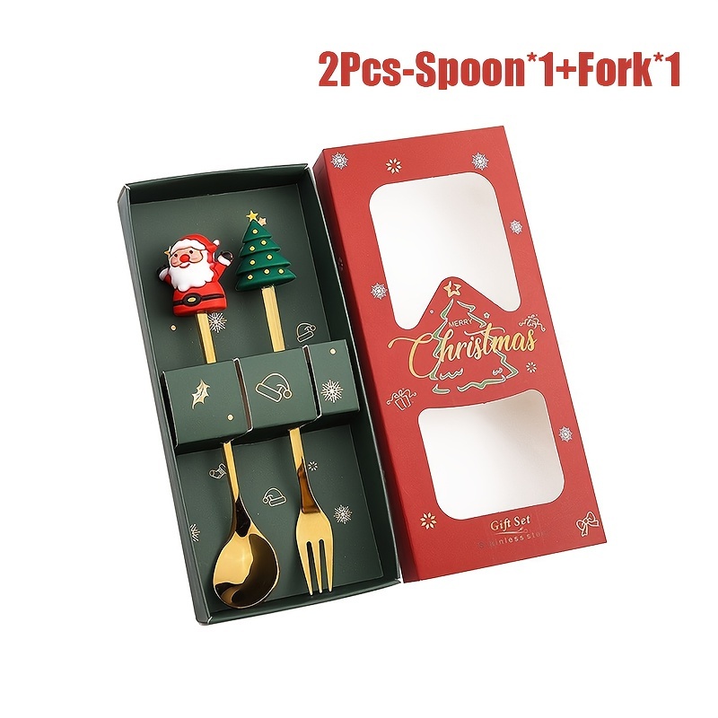 Christmas Stainless Steel Creative, 1 Set Xmas Party Fork Spoon Kits, Tableware Set Gold Spoon Forks, Decoration Cutlery