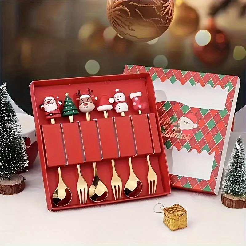 Christmas Stainless Steel Creative, 1 Set Xmas Party Fork Spoon Kits, Tableware Set Gold Spoon Forks, Decoration Cutlery