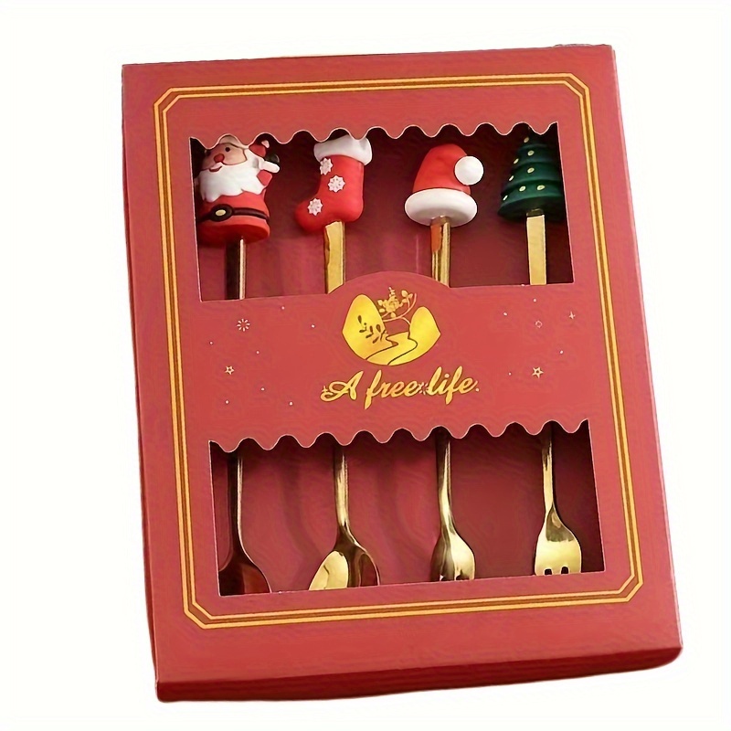Christmas Stainless Steel Creative, 1 Set Xmas Party Fork Spoon Kits, Tableware Set Gold Spoon Forks, Decoration Cutlery