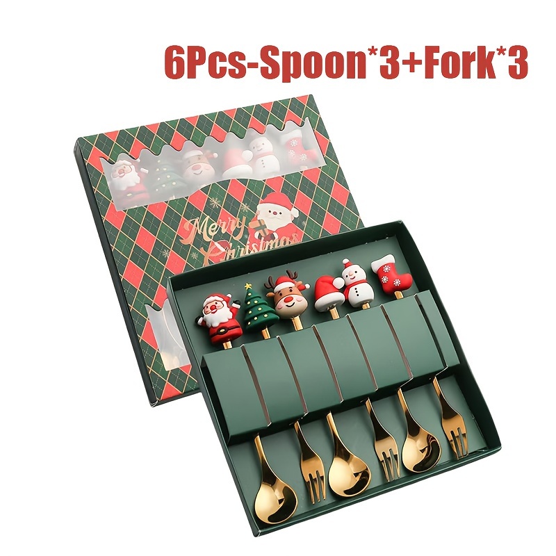 Christmas Stainless Steel Creative, 1 Set Xmas Party Fork Spoon Kits, Tableware Set Gold Spoon Forks, Decoration Cutlery
