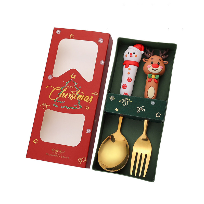 Stainless Steel Christmas Dinnerware, Tableware, Luxury Gift Box, Santa Cutlery, Dessert Fork, Coffee Spoon