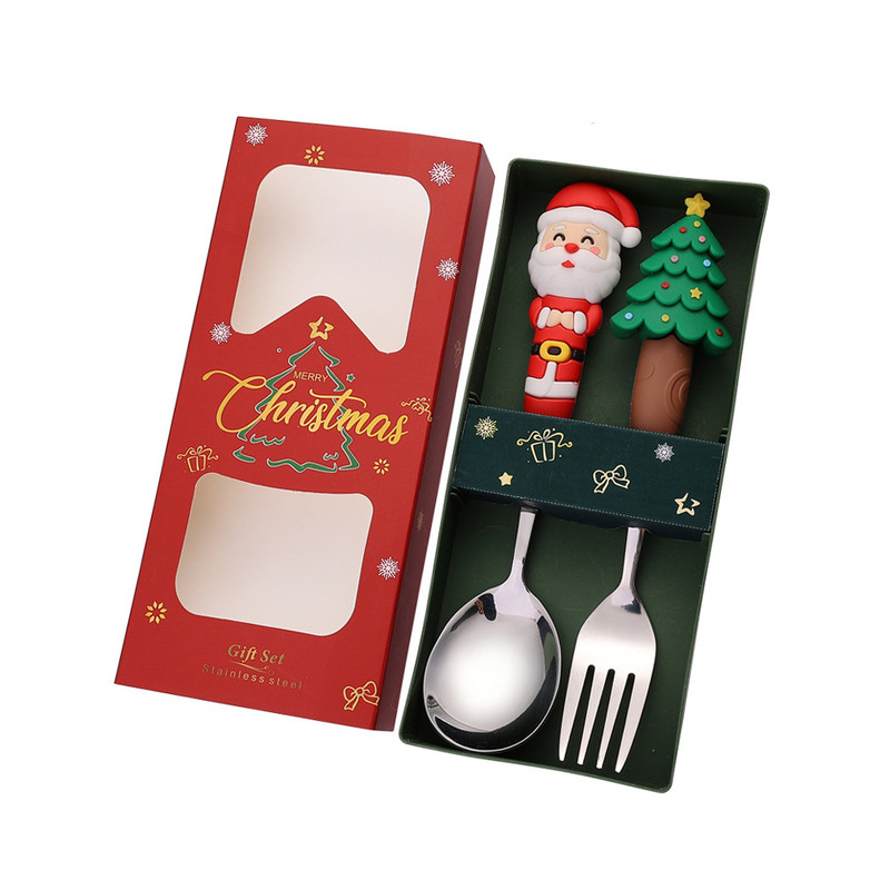 Stainless Steel Christmas Dinnerware, Tableware, Luxury Gift Box, Santa Cutlery, Dessert Fork, Coffee Spoon
