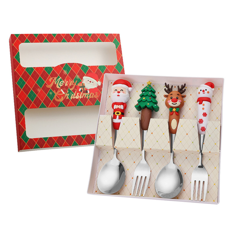 Stainless Steel Christmas Dinnerware, Tableware, Luxury Gift Box, Santa Cutlery, Dessert Fork, Coffee Spoon