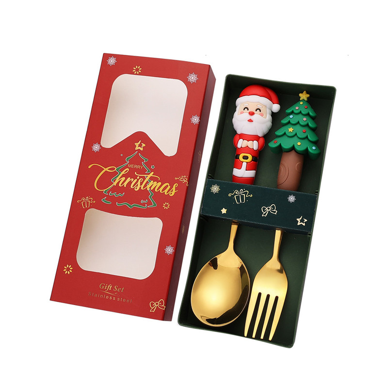 Stainless Steel Christmas Dinnerware, Tableware, Luxury Gift Box, Santa Cutlery, Dessert Fork, Coffee Spoon