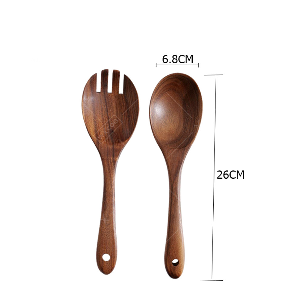 Salad Spoon and Fork, Wood Acacia Salad Servers, Long Handle Serving, Kitchen Scoop