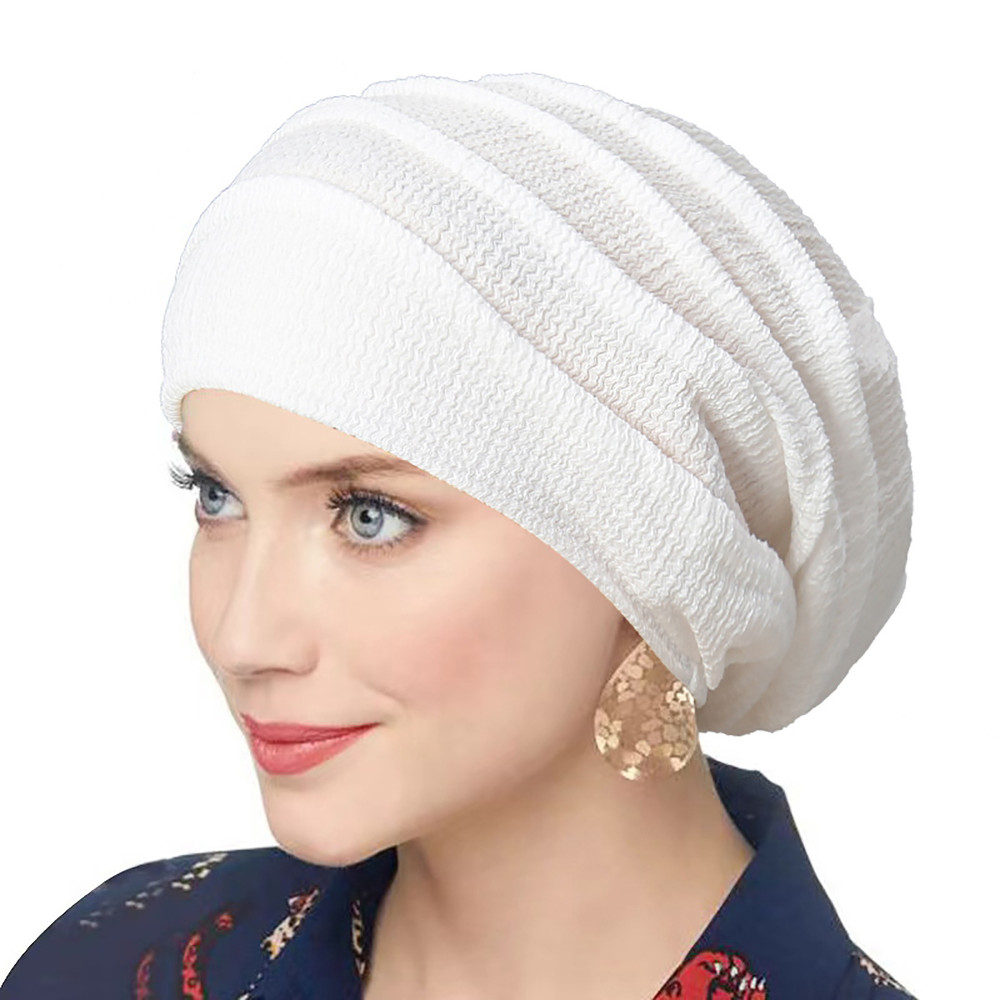 Womens Solid Color Crinkle Hijab Elastic Head Wrap Bonnet Head Scarf Chemotherapy Turban 4