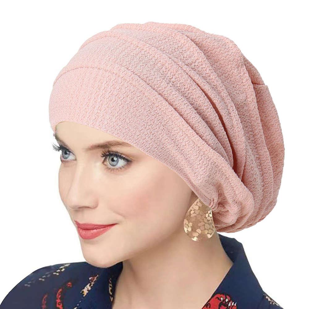 Womens Solid Color Crinkle Hijab Elastic Head Wrap Bonnet Head Scarf Chemotherapy Turban 10