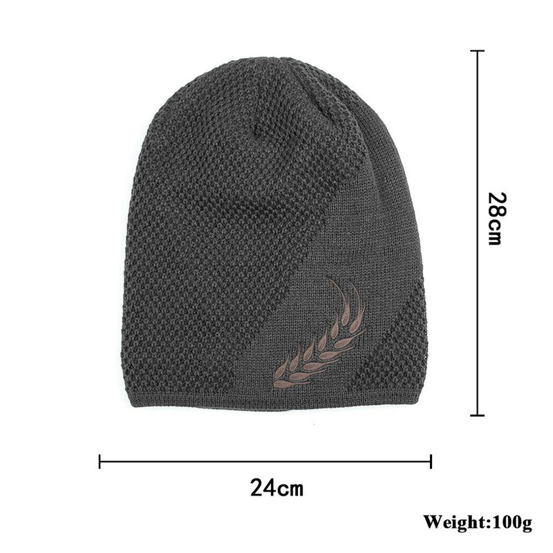 Fur Lined Thick Ski Beanie Cap, Unisex Warm Winter Beanie, Knitted Hat Men Women, Hat Fashion Wheat Embroidered