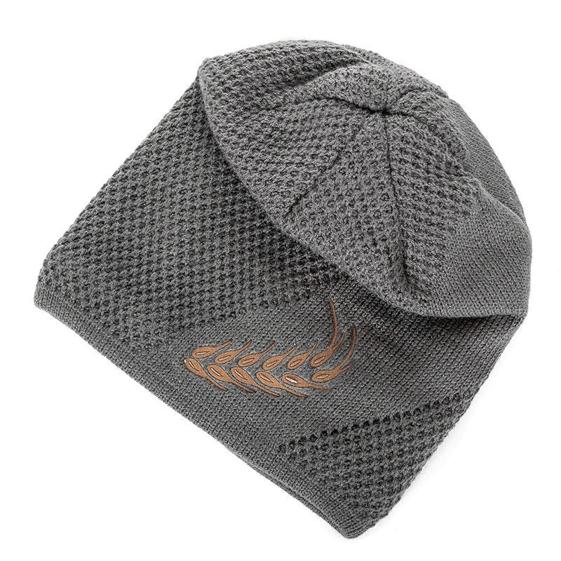 Fur Lined Thick Ski Beanie Cap, Unisex Warm Winter Beanie, Knitted Hat Men Women, Hat Fashion Wheat Embroidered