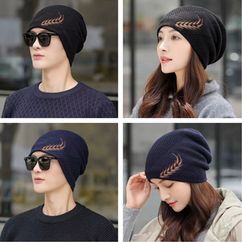 Fur Lined Thick Ski Beanie Cap, Unisex Warm Winter Beanie, Knitted Hat Men Women, Hat Fashion Wheat Embroidered