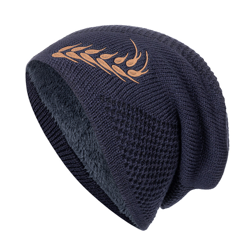 Fur Lined Thick Ski Beanie Cap, Unisex Warm Winter Beanie, Knitted Hat Men Women, Hat Fashion Wheat Embroidered