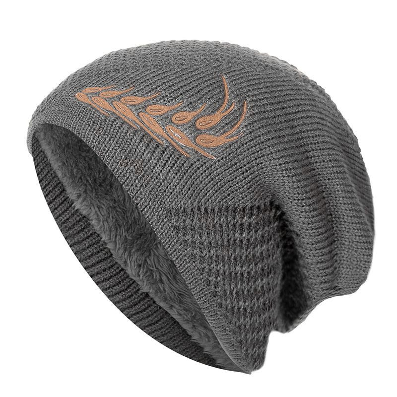 Fur Lined Thick Ski Beanie Cap, Unisex Warm Winter Beanie, Knitted Hat Men Women, Hat Fashion Wheat Embroidered