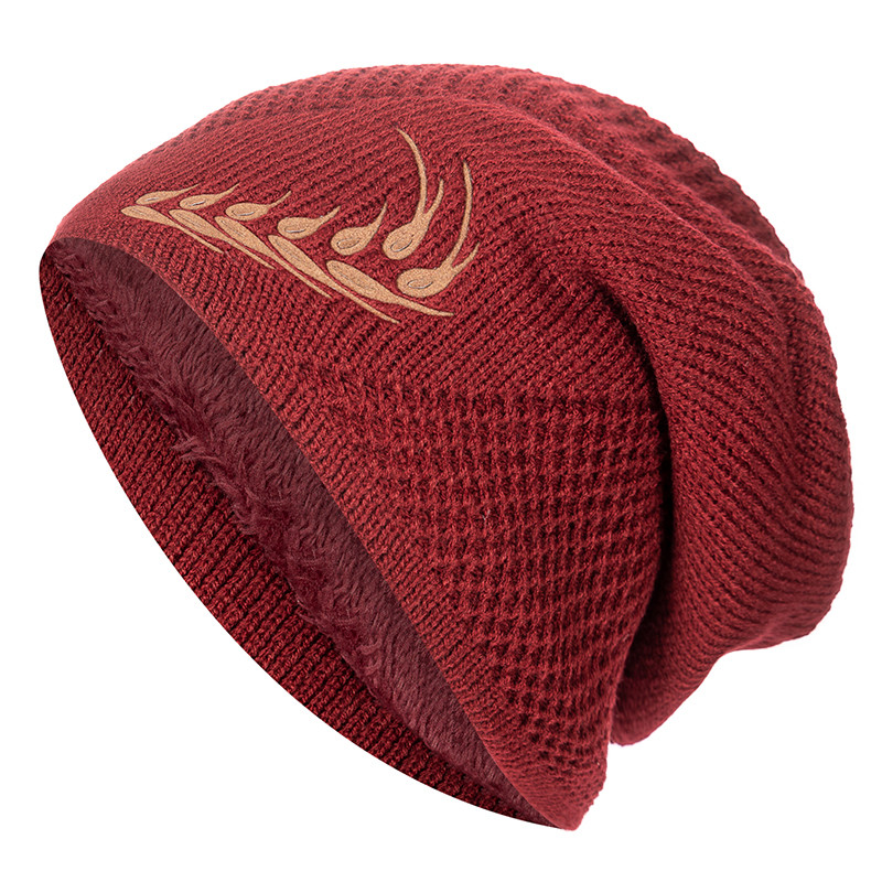 Fur Lined Thick Ski Beanie Cap, Unisex Warm Winter Beanie, Knitted Hat Men Women, Hat Fashion Wheat Embroidered