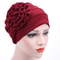 Solid Color Muslim Fashion Women, Hijab Turban Beanie Hat with Flower, Elastic Chemo Head Wrap Cap