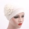 Solid Color Muslim Fashion Women, Hijab Turban Beanie Hat with Flower, Elastic Chemo Head Wrap Cap