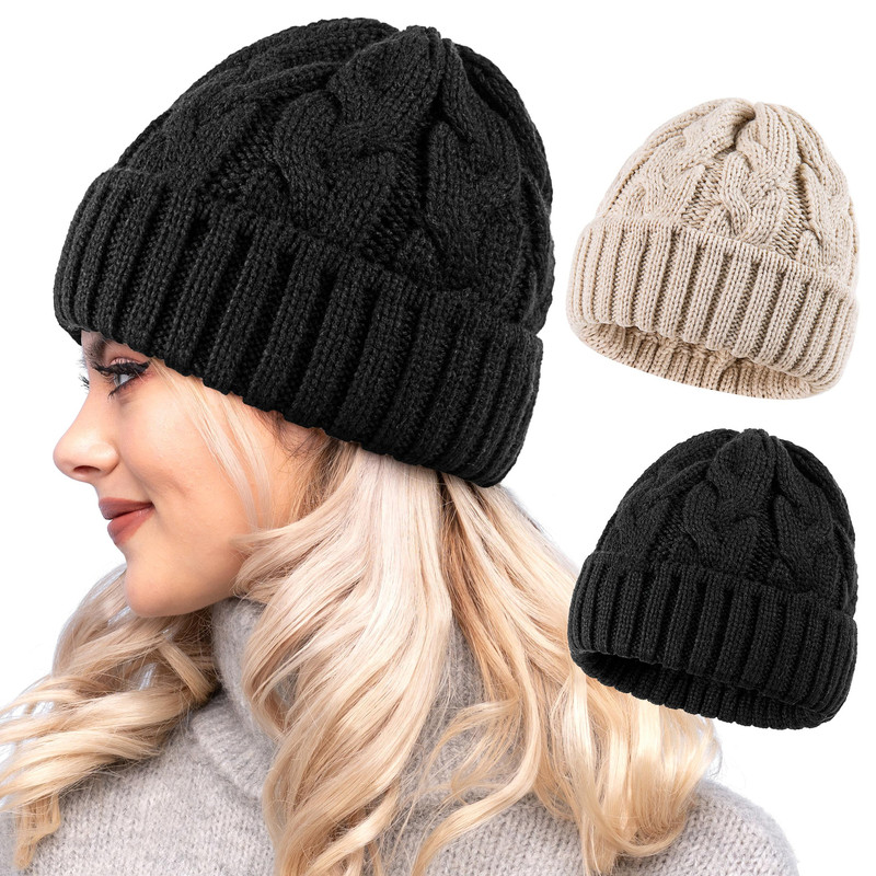 Handmade Female Warm Hat Winter Women Beanie Chunky Knitted Bonnet New Autumn Stretchy Girl Hats 0