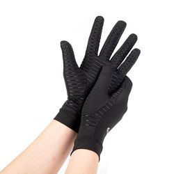 copper compression gloves black, finger joint pain relief, hand wrist support, unisex non-slip gloves