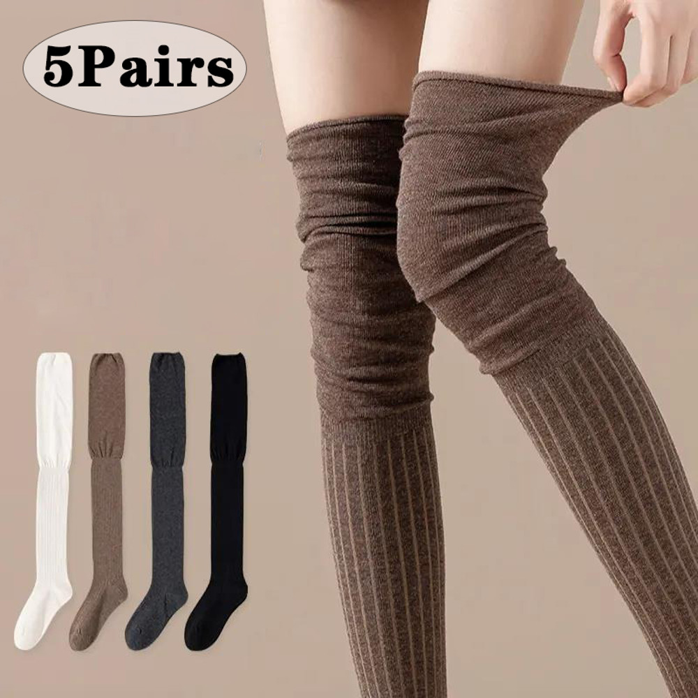 Knee High Socks For Women Thin Long Stacked Socks High Elasticity Stockings Solid Colour Patchwork 0
