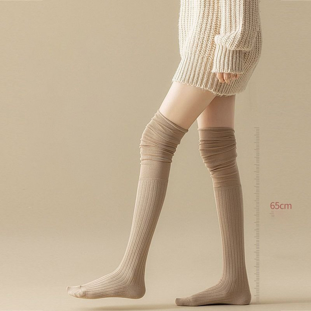 Knee High Socks For Women Thin Long Stacked Socks High Elasticity Stockings Solid Colour Patchwork 1