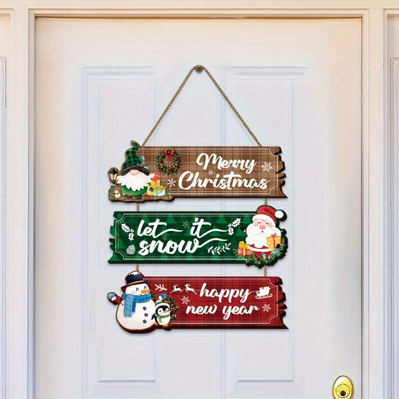 Decorat Snowman Santa 2D Wooden Crafts Hang Party, Christmas Door Window Hangings, Colorful Paintings Welcome To Hang