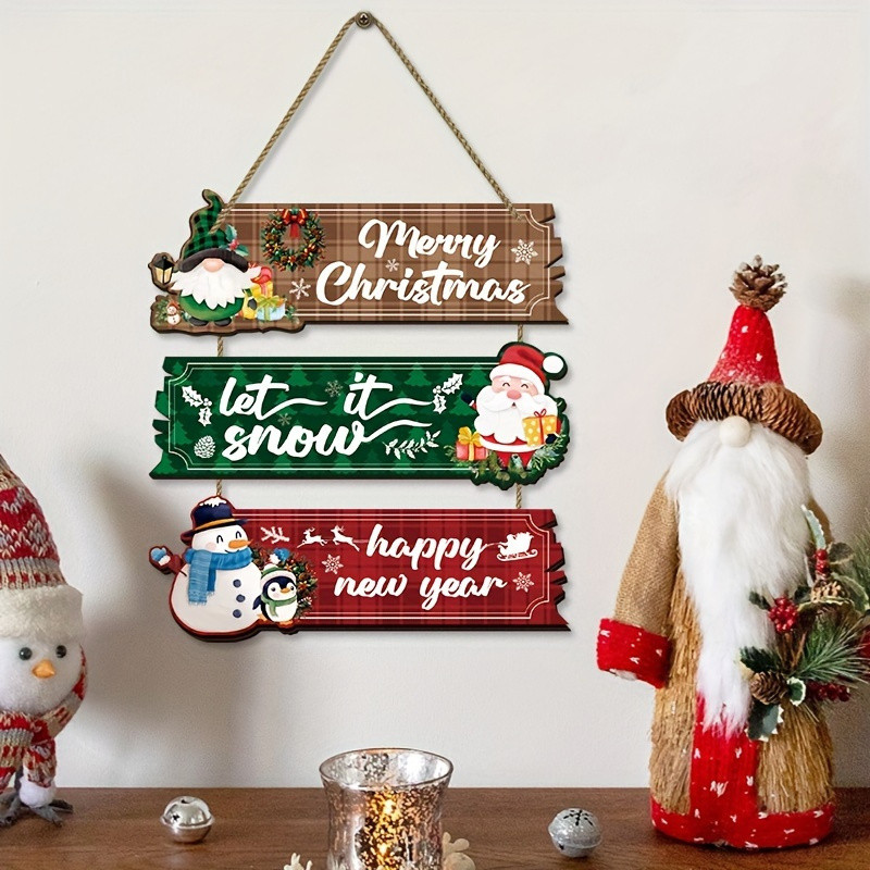 Decorat Snowman Santa 2D Wooden Crafts Hang Party, Christmas Door Window Hangings, Colorful Paintings Welcome To Hang